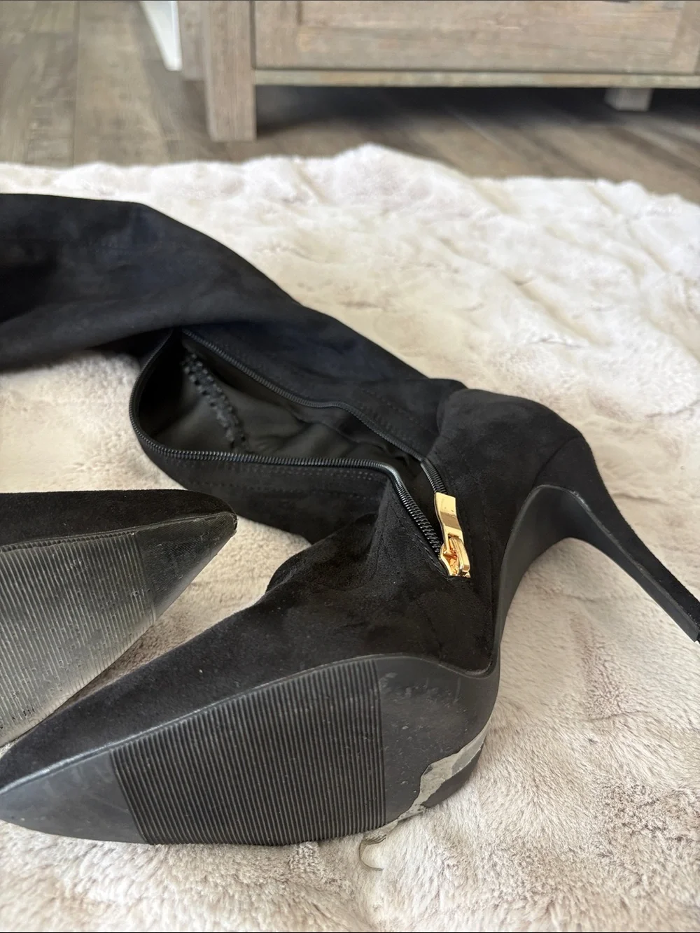 Black Over-the-Knee Suede Stiletto Boots